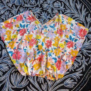 Willow + Root Women's Multicolor Floral Satin-looking Bubble Button Up Top L